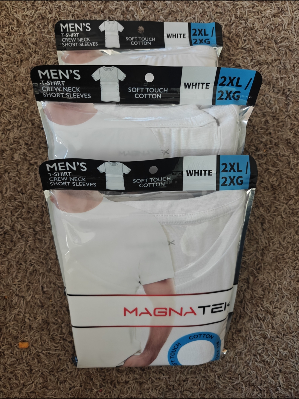 3 New Packages of Men's White Crew Neck Short Sleeve T-Shirts - 2XL (50/52)